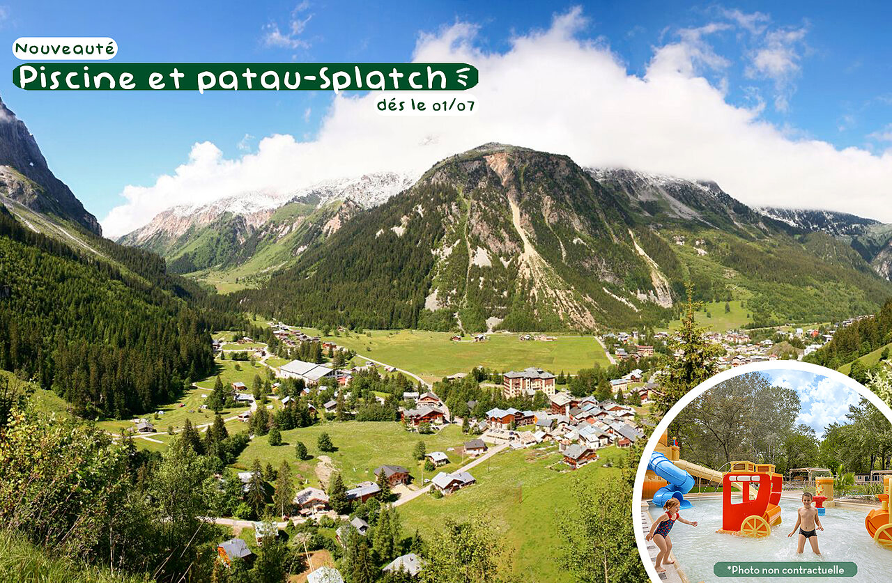 Patau-splatch ludique et piscine pour enfants au camping CLICOCHIC Alpes Lodges � Pralognan la Vanoise.