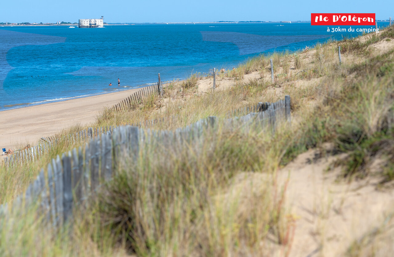 Plage de sable et Fort Boyard pr�s de l'�le d'Ol�ron, Charente-Maritime.