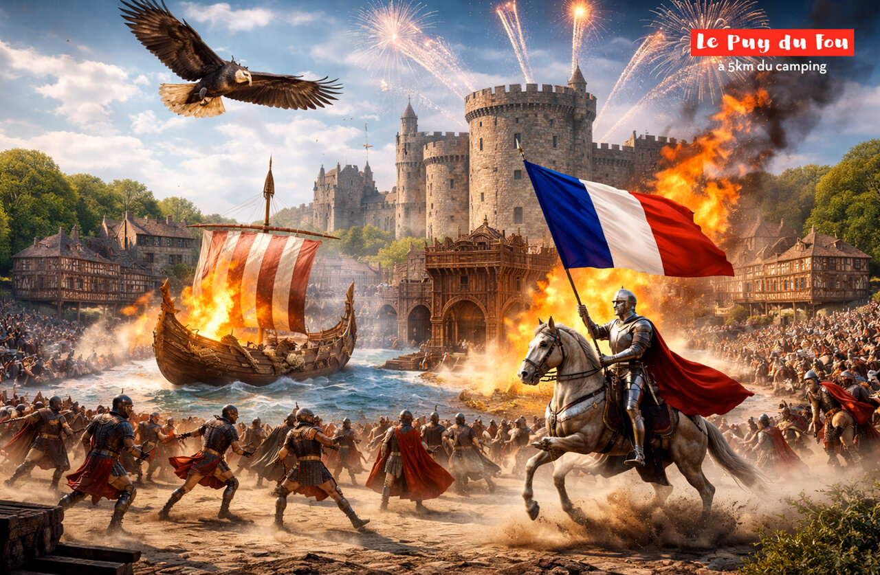 Spectacle historique grandiose au Puy du Fou, parc � th�me pr�s du camping.