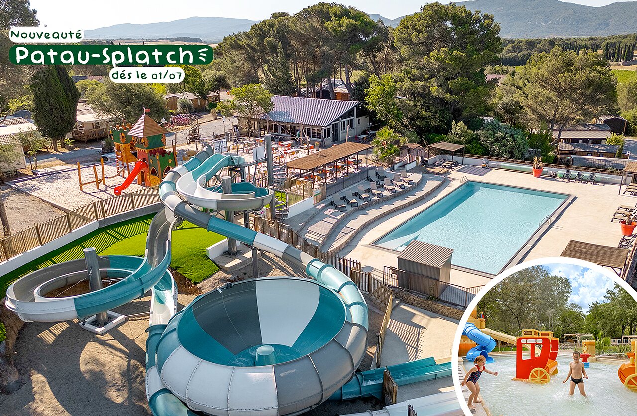 Nouveau Patau-Splatch, toboggans aquatiques et piscine au camping CLICOCHIC Commanderie � Rustiques.