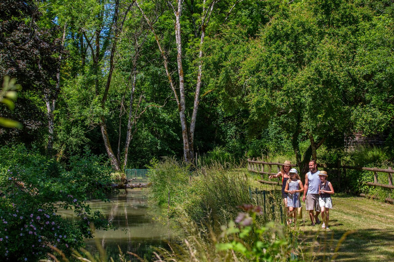 Famille en promenade sur sentier naturel au camping CLICOCHIC Forge Sainte Marie � Thonnance-les-Moulins.