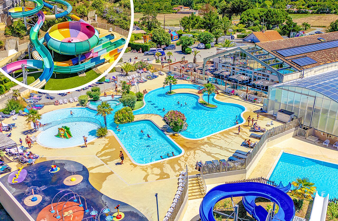Toboggans g�ants et piscines ext�rieures au camping VAGUES OCEANES Grosses Pierres � Saint-Georges-d'Ol�ron (17).