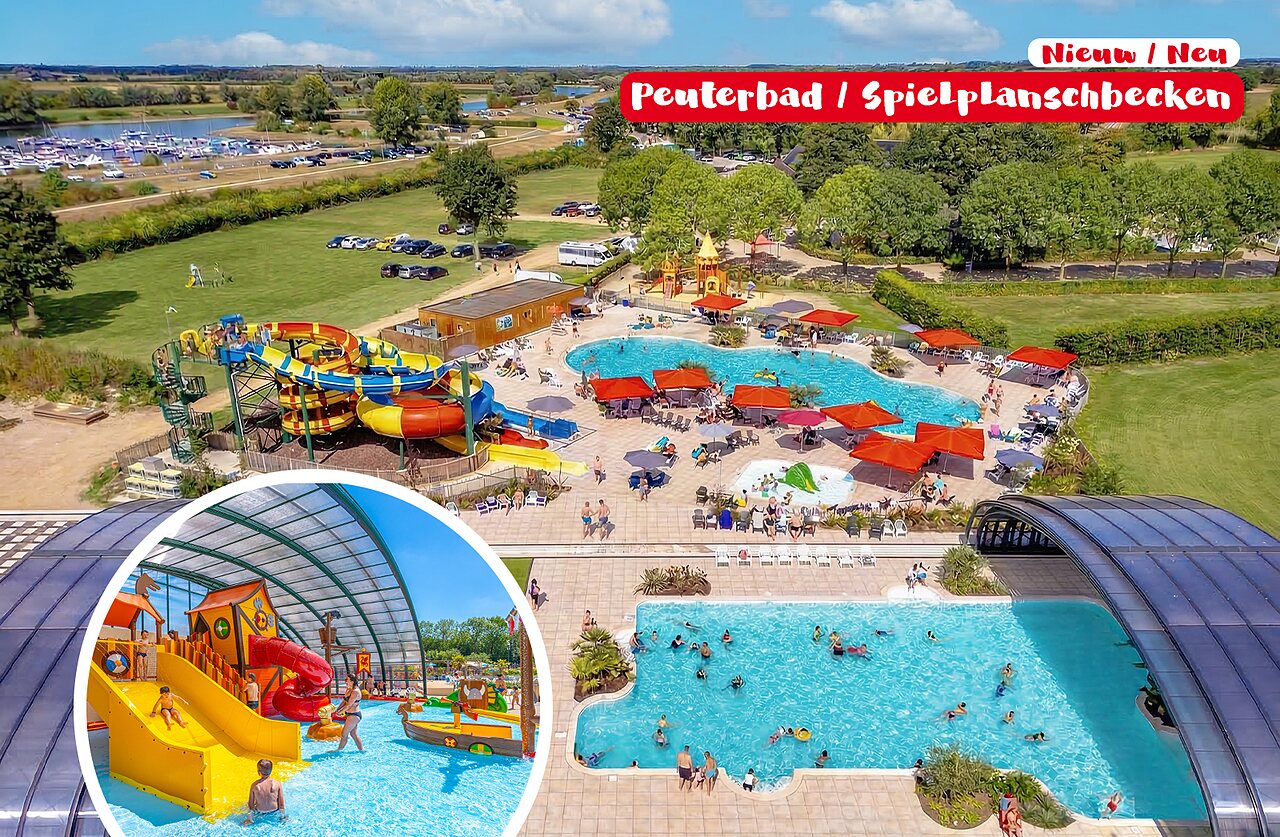 Piscines, toboggans aquatiques et pataugeoire couverte au camping CAPFUN IJsselstrand � Doesburg.