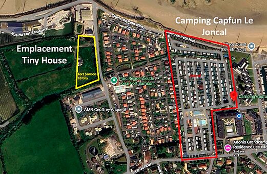 Vue aérienne camping CAPFUN Le Joncal, Mobil-homes, emplacements Tiny House, Grandcamp - Maisy (14).