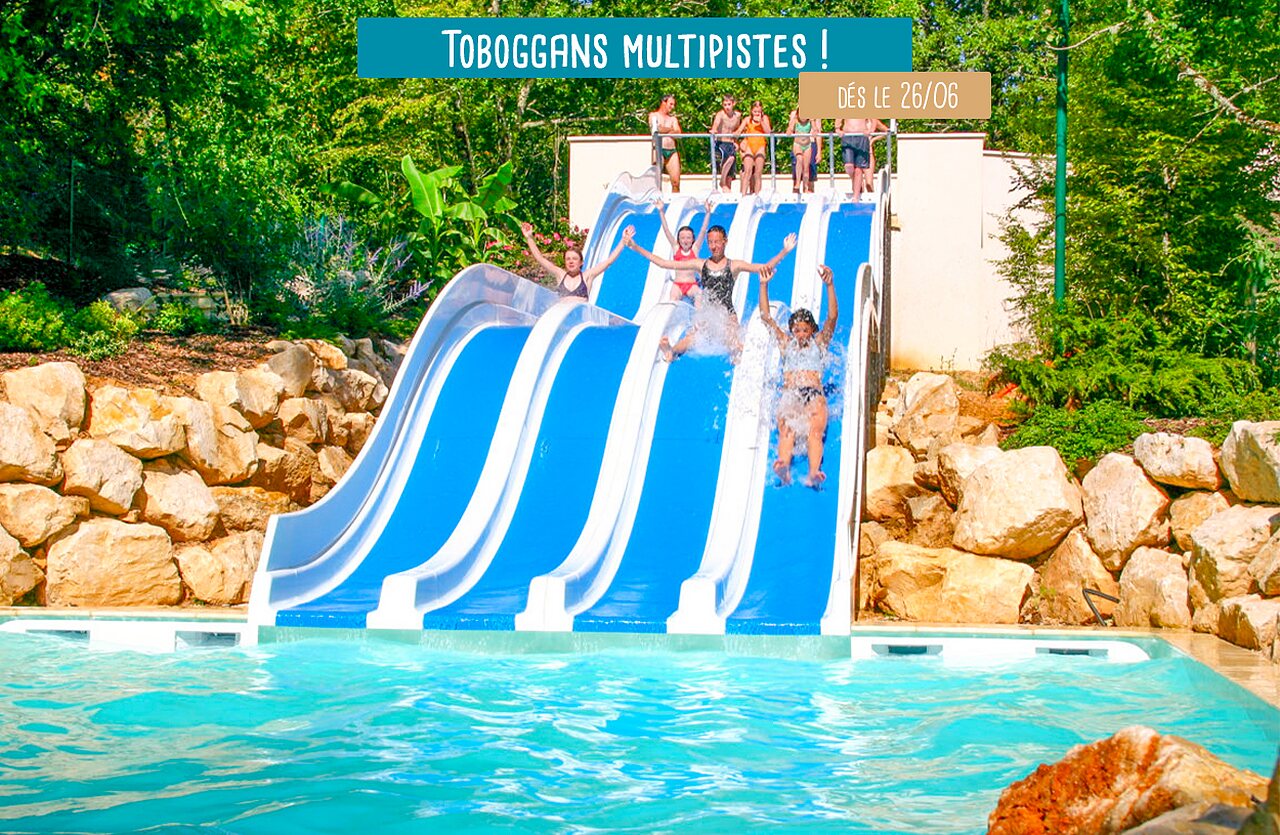 Piscine, toboggans au camping VAGUES OCEANES Paille Basse � Souillac (46).
