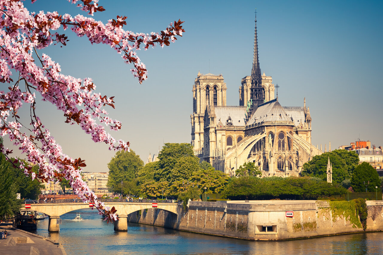 Cath�drale Notre-Dame de Paris au printemps, lieu embl�matique � visiter pr�s du camping.