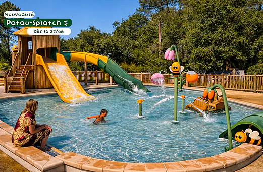 Toboggans et jeux aquatiques Patau-splatch au camping CLICOCHIC Soleil Levant � Canet-de-Salars.