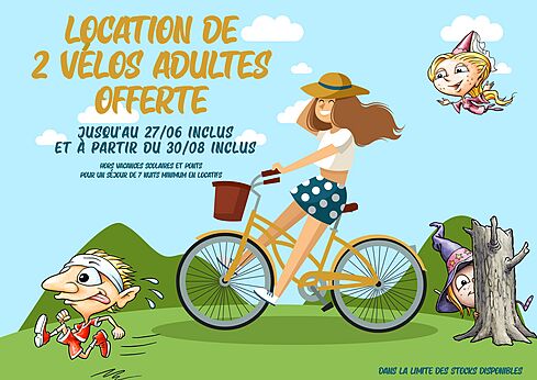 Promotion location 2 vélos adultes au camping CAPFUN Talaris Vacances à Lacanau (33).