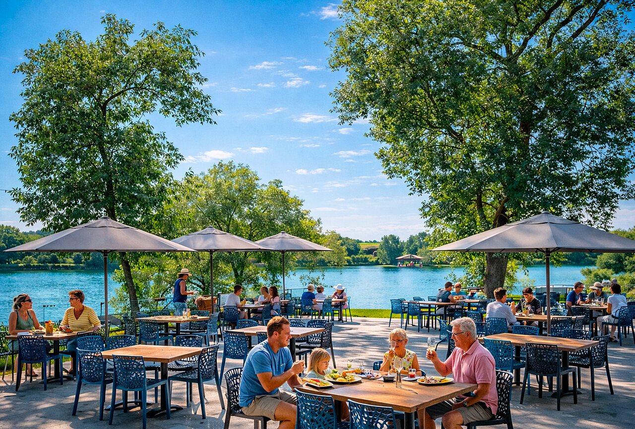 Terrasse restaurant au camping CAPFUN Tensch Jolie � Grostenquin (57).