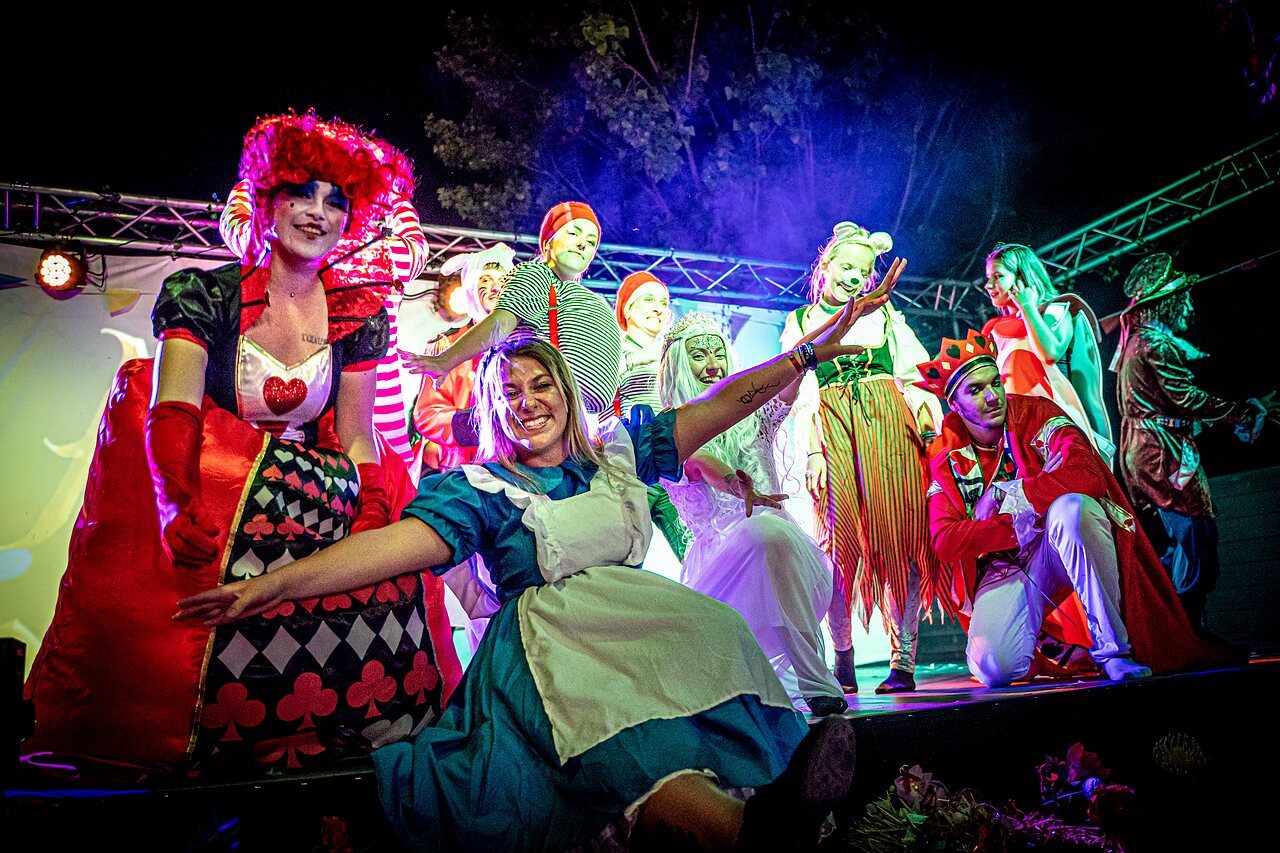 Spectacle d'animation costum� sur sc�ne au camping CAPFUN Teorix � MARSEILLAN PLAGE.