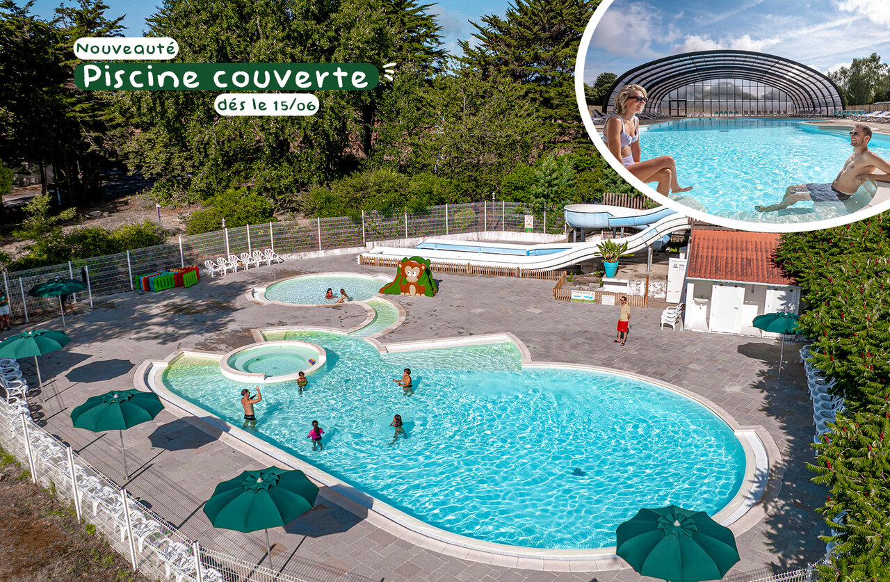 Piscine et toboggan au camping CLICOCHIC Trois Ch�nes � Pornichet (44).