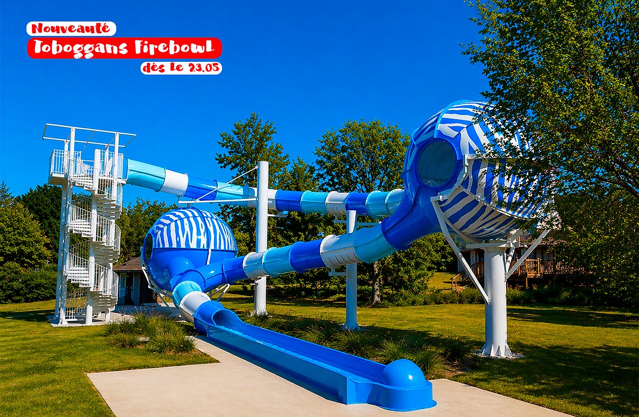 Toboggan Firebowl, jeune femme souriante, camping CAPFUN Ullule Tournon d'Agenais.